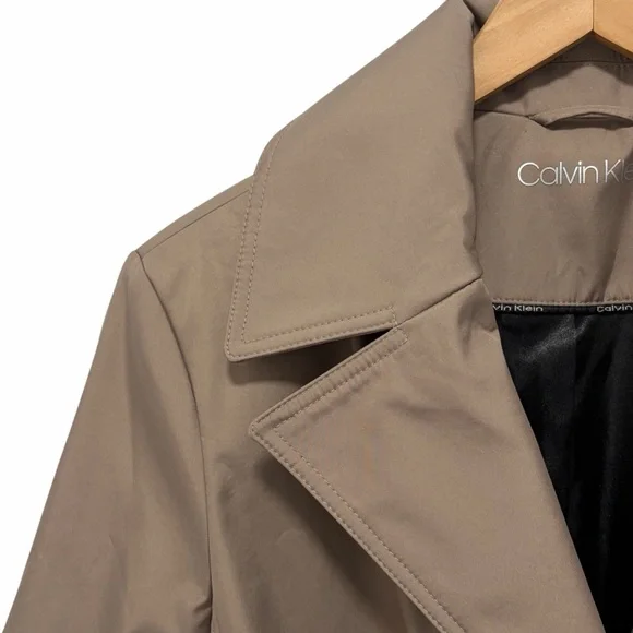 Calvin Klien Tan Khaki Taupe Belted Knee Length Trench Coat - Like New - Large - Picture 3 of 10